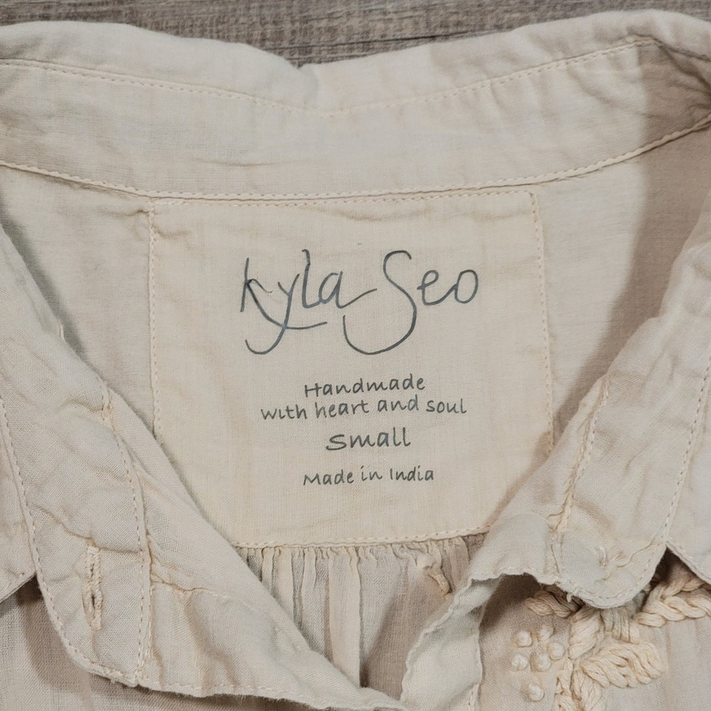 Kyla Seo Anthropologie Embroidered Cotton Gauze Button Up Shirt Pockets Small - Picture 4 of 9